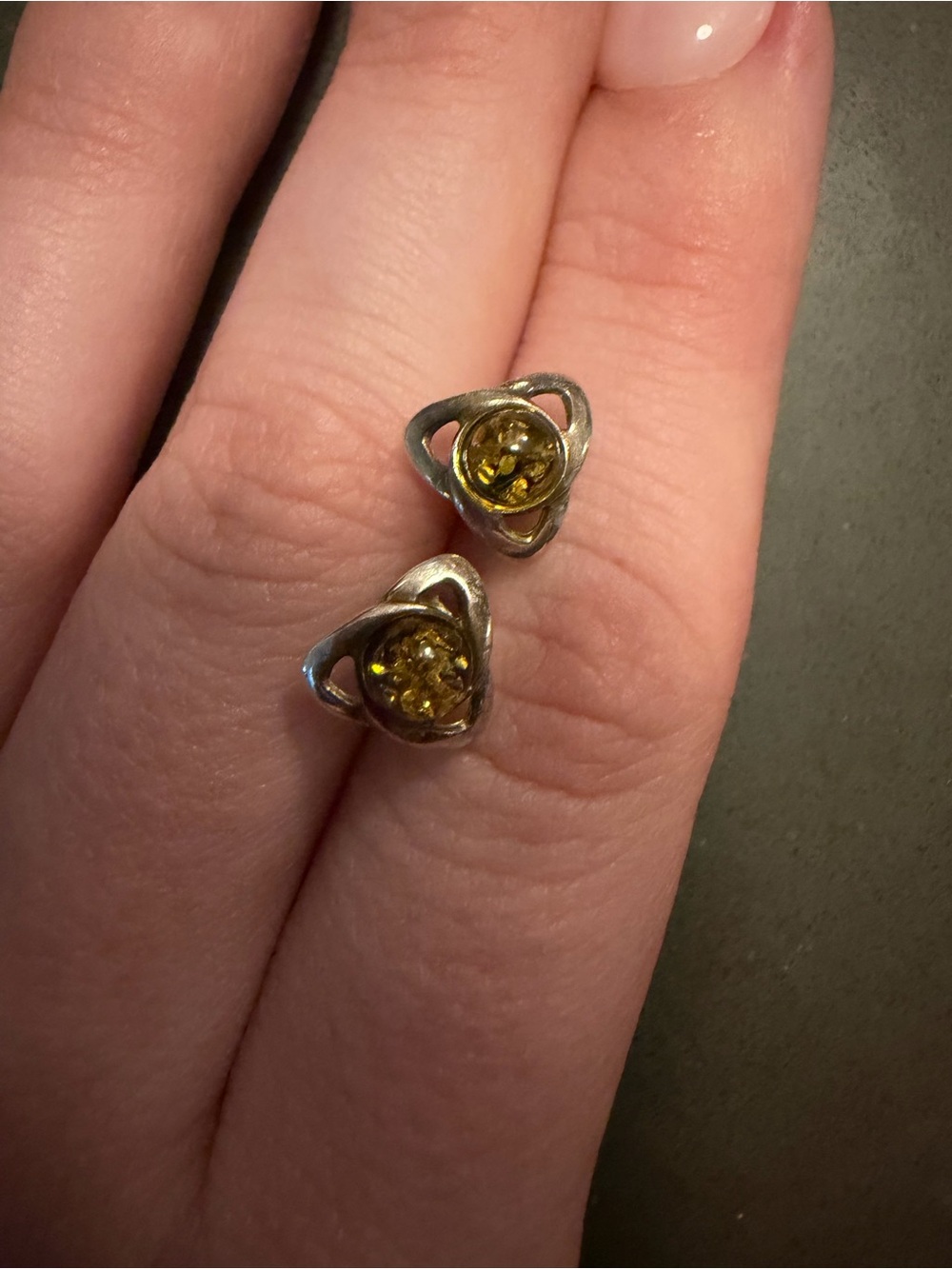 925 Sterling Silver Yellow Amber Stud Earrings